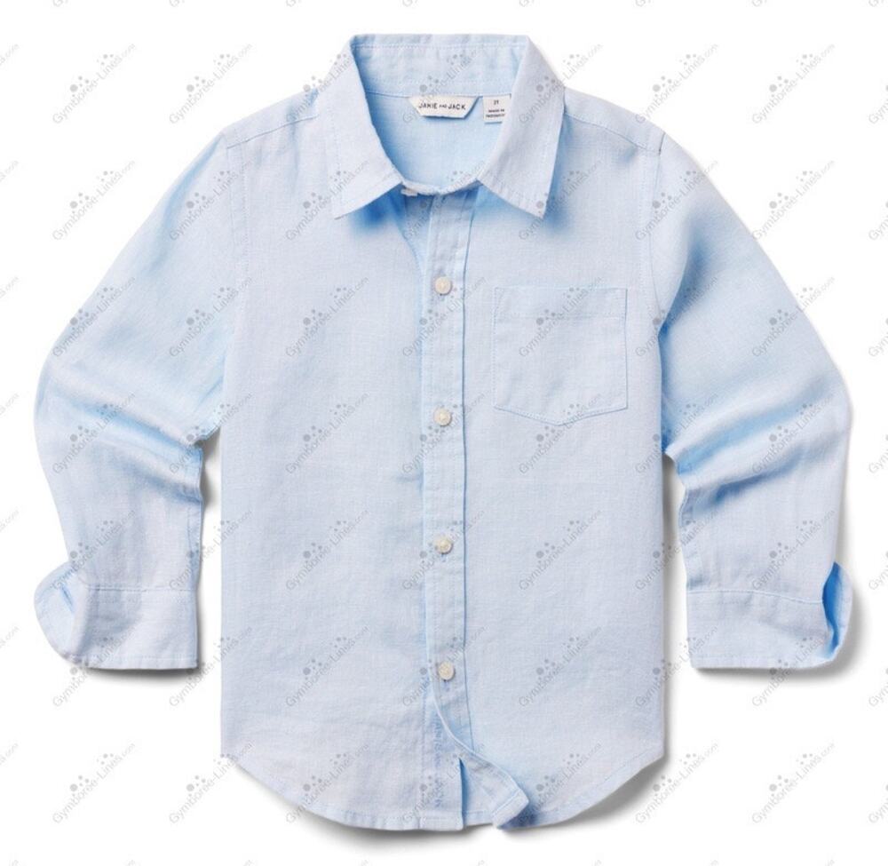 Janie and Jack Boy's Unicorn Blue Linen Oxford Shirt